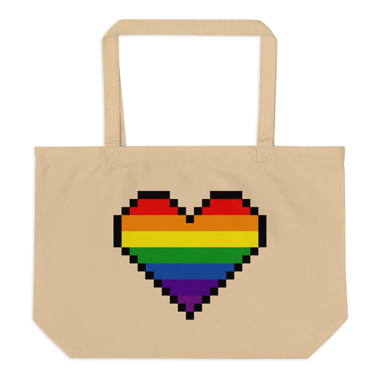 Pixel Pulse: Pride Heart Large organic tote bag