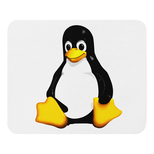 Tux the Linux mascot on soft polyester mouse pad with natural rubber base, 8.7x7.1 inches.