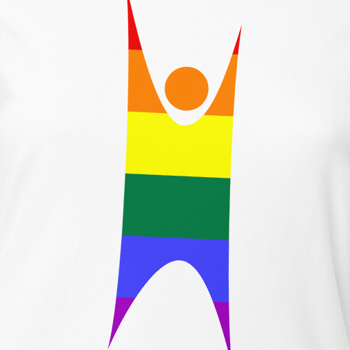 Pride rainbow women's short sleeve t-shirt with human figure design.