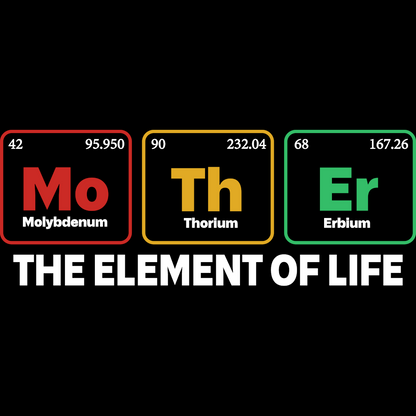 Mother - the Element of Life t-shirt design featuring periodic table elements.