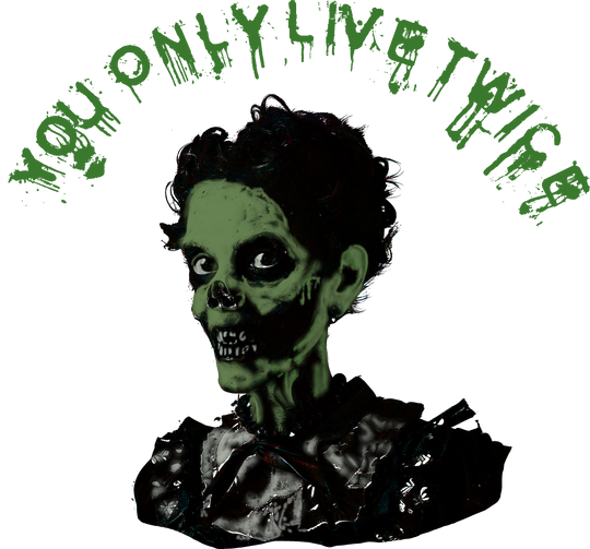 Vintage zombie design on "You Only Live Twice" unisex t-shirt.