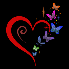 Heart, butterflies, and stars design on women's relaxed T-shirt.
