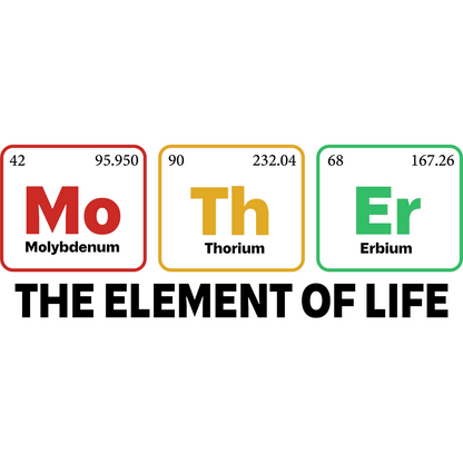 Mother - the Element of Life design with chemical elements motif on light unisex t-shirt.