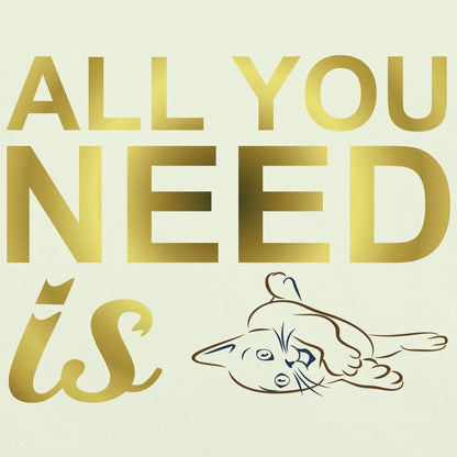 Unisex t-shirt design with "All you need is cats" and a playful cat illustration.