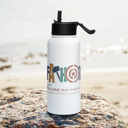 Father - Like a Dad, but mightier Stainless steel water bottle with a straw lid