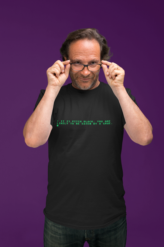 Grue Warning: Classic 8-Bit Text Adventure t-shirt