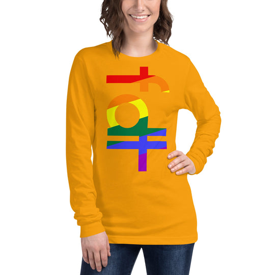 Unisex long sleeve tee featuring fdt design in pride colors.
