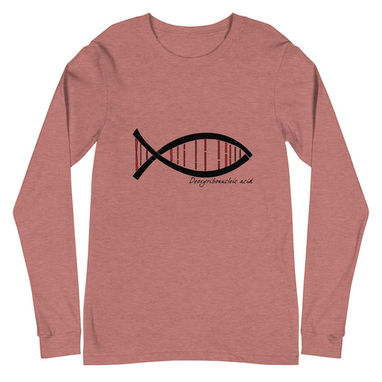Science DNA Fish Unisex Long Sleeve Tee with DNA-inspired design on front.
