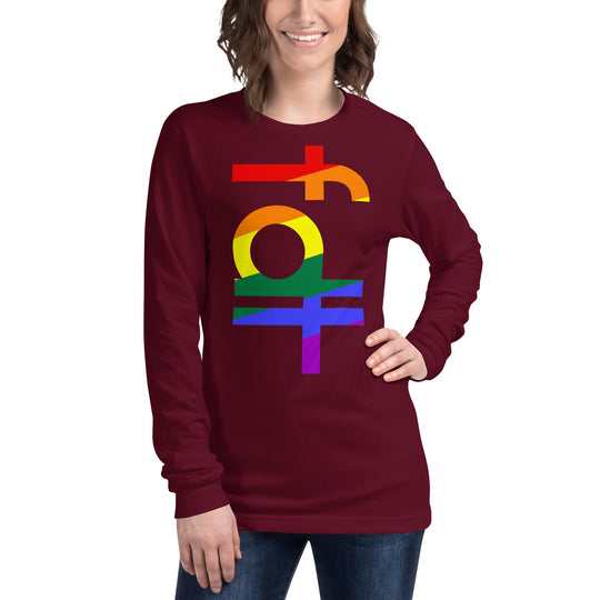 Unisex long sleeve tee in pride colors featuring the fdt design, ideal for versatile styling and wardrobe enrichment.