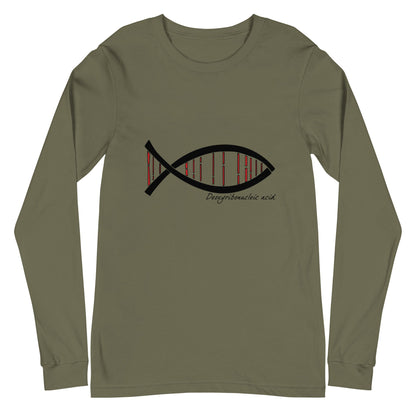 Unisex long sleeve tee featuring a creative science DNA fish design.