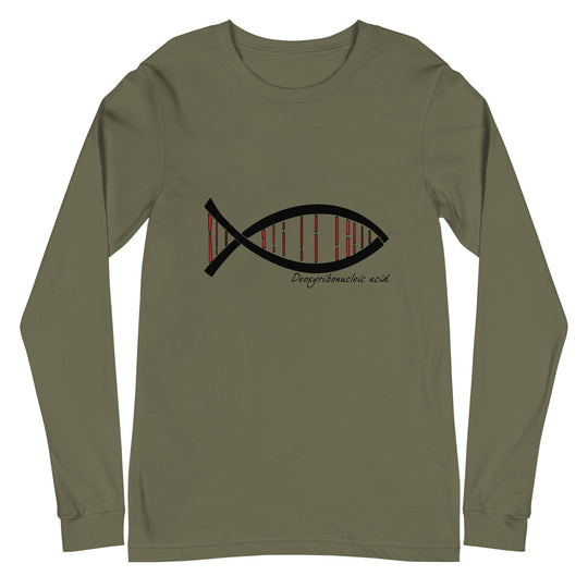 Unisex long sleeve tee featuring a creative science DNA fish design.