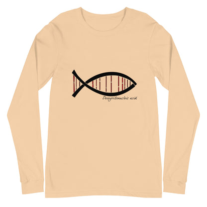 Unisex long sleeve tee with DNA fish design symbolizing science.