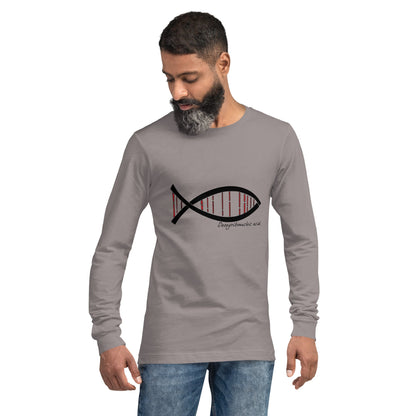 Science DNA Fish Unisex Long Sleeve Tee with DNA fish design, casual wear.