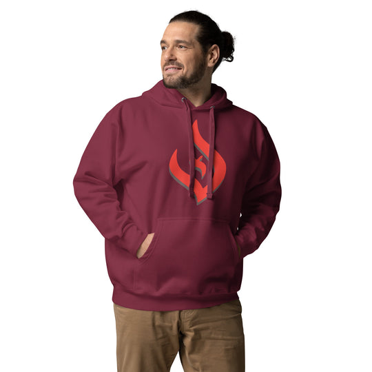 Deist Flame Unisex Hoodie featuring red flame logo and black shadow design.