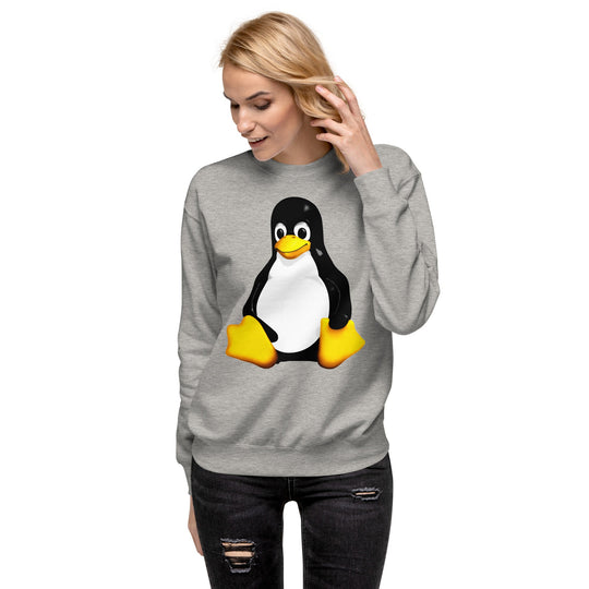 Linux Mascot Unisex Premium Sweatshirt featuring Tux graphic, comfortable fit, and soft fabric.