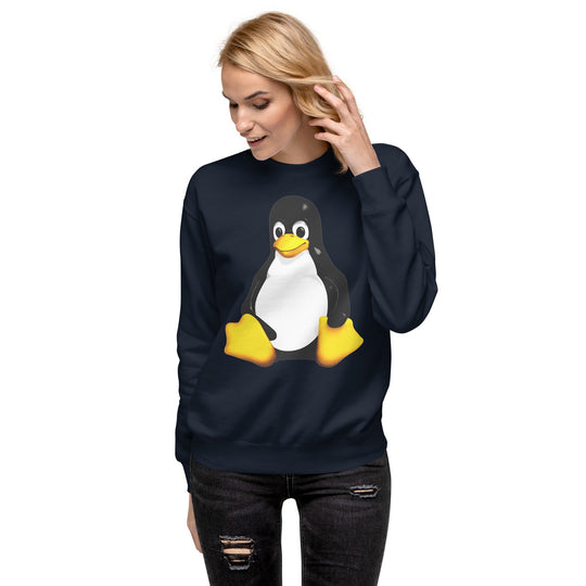 Unisex premium sweatshirt featuring Tux, the Linux mascot, for open-source enthusiasts.