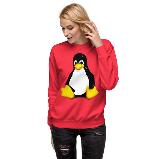Unisex premium sweatshirt featuring Tux, the Linux mascot, in vibrant design.
