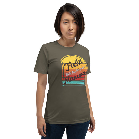 Unisex t-shirt with "Fiesta like there is no Manñana" print; soft, lightweight, and flattering fit.