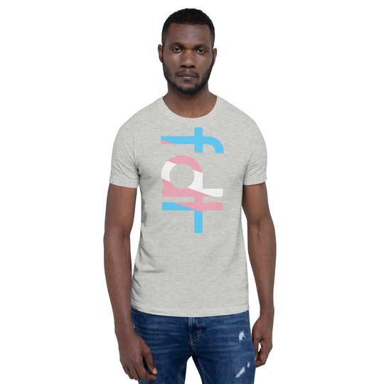 Unisex t-shirt featuring subtle design in trans flag colors.