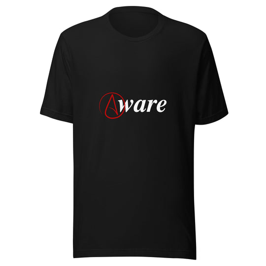 Atheist Symbol 'Aware' (red and white design) Unisex T-shirt
