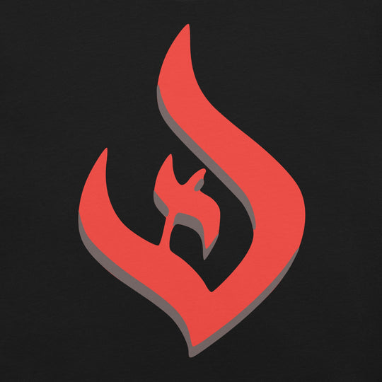 Red flame logo with black shadow on the Deism Flame Unisex t-shirt.
