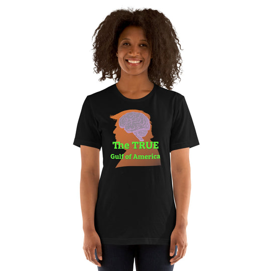 Unisex t-shirt with "The TRUE Gulf of America" text and brain-heart design.