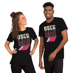 USCG My Help From Above t-shirt with racing stripes design, unisex.