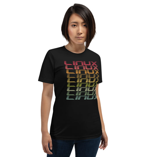 Multicolor unisex t-shirt featuring Linux design, comfortable cotton fabric.