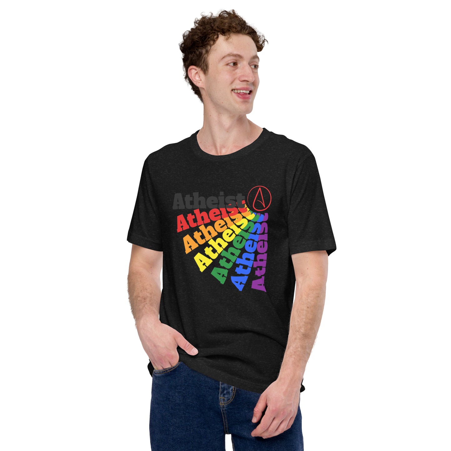 Rainbow Atheist with Atheist symbolUnisex t-shirt