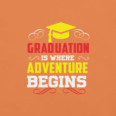Graduation is where adventure begins unisex t-shirt with graduation cap design.