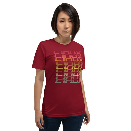 Multicolor Linux unisex t-shirt featuring Linux text design, comfortable and lightweight.