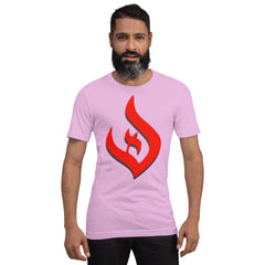 Deism Flame Unisex t-shirt with red flame logo and black shadow.