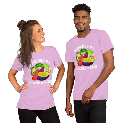 Unisex t-shirt featuring a vibrant veggies and fruit design, perfect for adults seeking comfort and style.