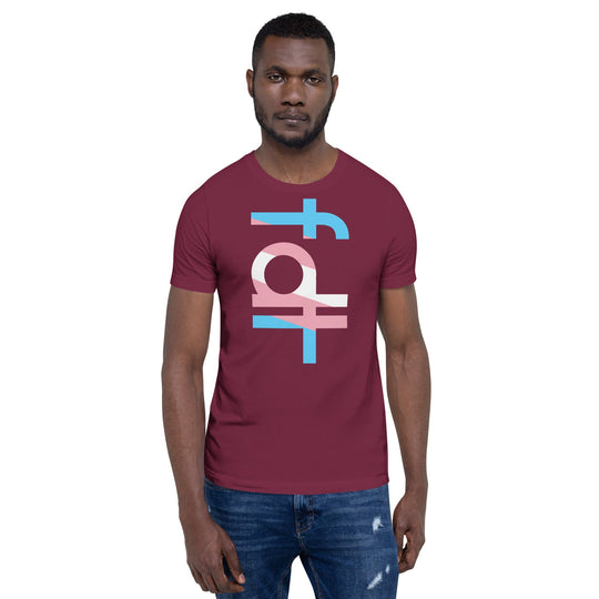Unisex t-shirt in trans flag colors with subtle political design, soft and lightweight.