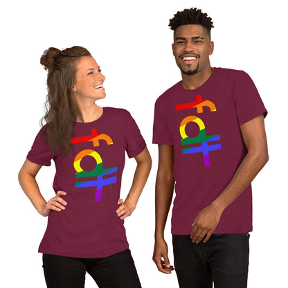 Unisex t-shirt in pride colors featuring FDT design, soft and lightweight with stretch.