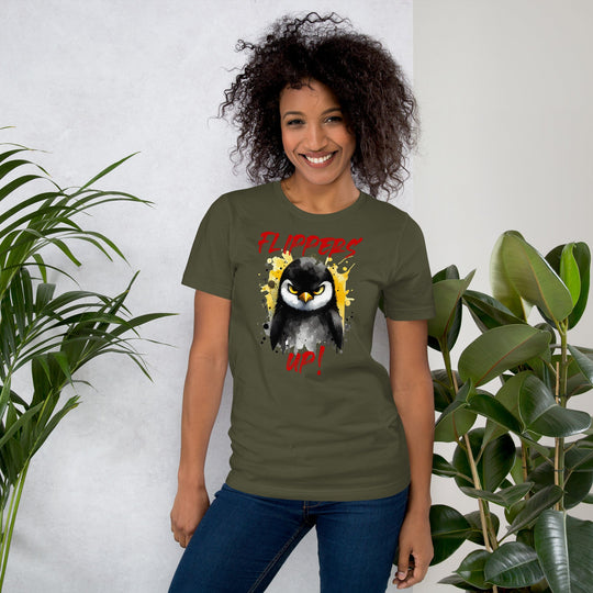 Unisex t-shirt with "Flippers Up" graphic design, soft and lightweight for comfort.