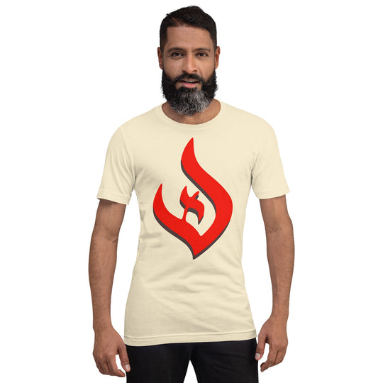 Unisex t-shirt with red flame logo symbolizing deism and rational inquiry.