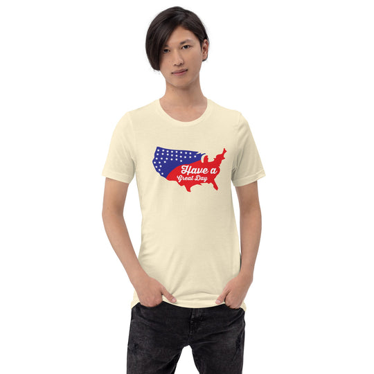 Great day unisex t-shirt with USA graphic, soft cotton, lightweight and comfortable fit.