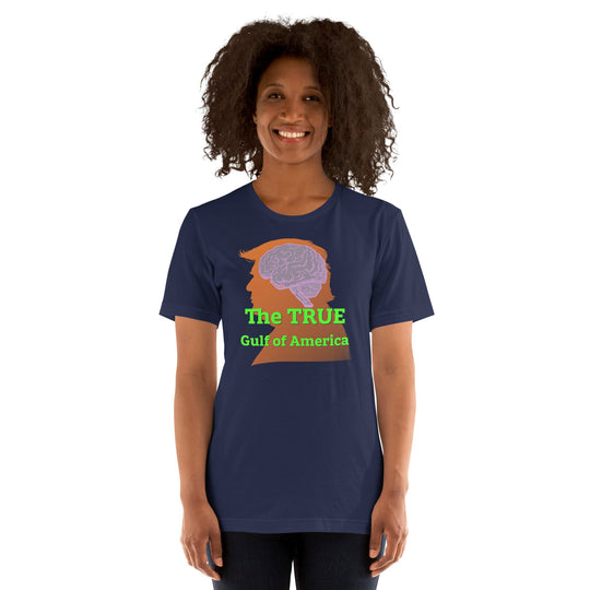 Unisex t-shirt with "The TRUE Gulf of America" design in navy.