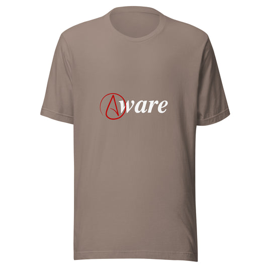 Atheist Symbol 'Aware' (red and white design) Unisex t-shirt