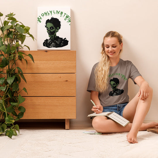 Unisex t-shirt featuring "You only live twice" vintage zombie design, soft cotton fabric, relaxed fit.