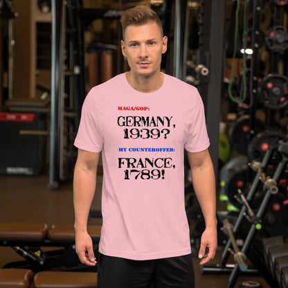 Unisex t-shirt with Germany or France text, soft lightweight cotton, suitable for adults.