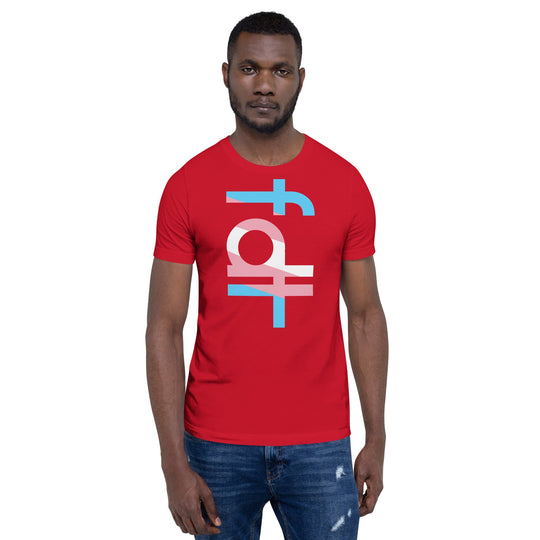 Unisex t-shirt featuring trans flag colors design.