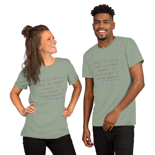 Unisex t-shirt featuring quote from Cory Booker's 2025 speech, soft fabric, diverse sizing.