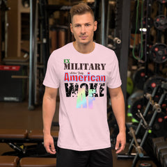 Ex Military Woke AF Unisex T-Shirt worn by model in gym setting.
