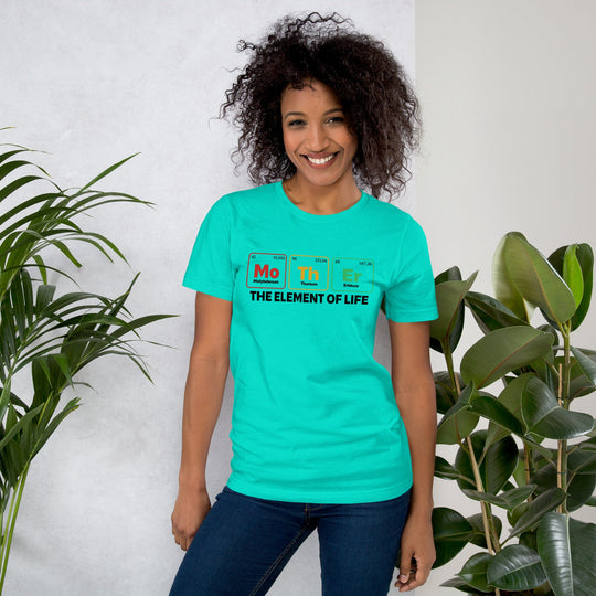 Lightweight unisex t-shirt with "Mother - the Element of Life" design, worn by smiling person in casual setting.