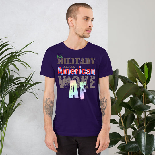 Ex-military unisex T-shirt for dark fabrics with "American Woke AF" design.