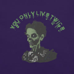 Vintage zombie design on the "You Only Live Twice" unisex t-shirt.