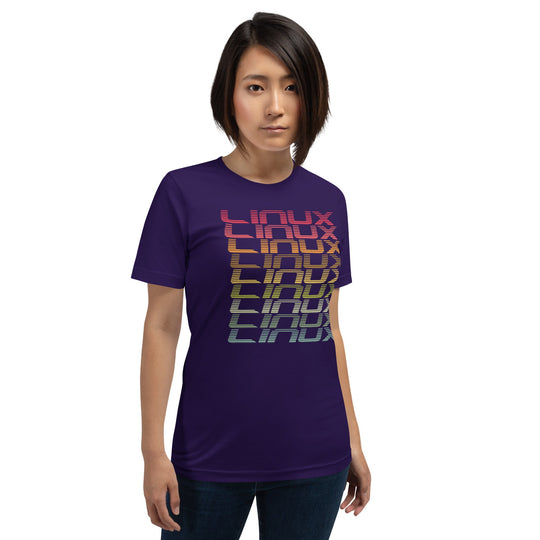 Multicolor unisex t-shirt featuring Linux operating system design.