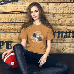 Unisex t-shirt with "Just stop" key caps design, soft cotton, comfortable fit.